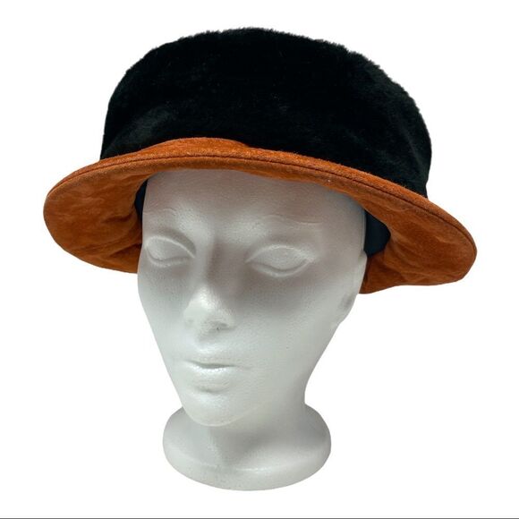 Heaslip Genuine Rust Suede Hat w/Faux Fur Trim - Picture 3 of 5